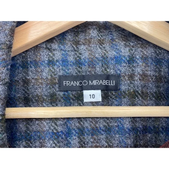 Franco Mirabelli Gray Blue 100% Wool Plaid Collar Blazer Size 10 - Picture 3 of 7